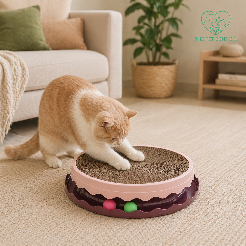 Round Cat Scratcher With Interactive Ball