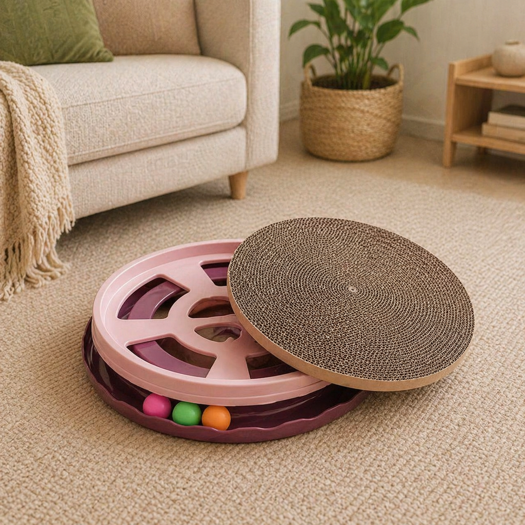 Round Cat Scratcher With Interactive Ball